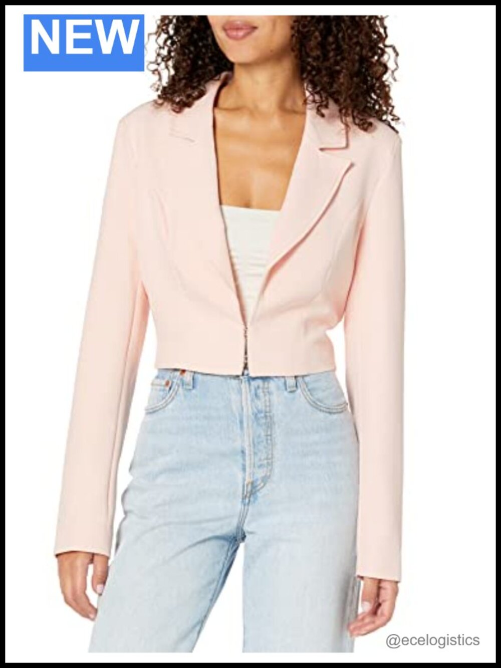 Guess Cropped Diane Blazer Recycled Polyester Shoulder Pads Office Suit Jacket